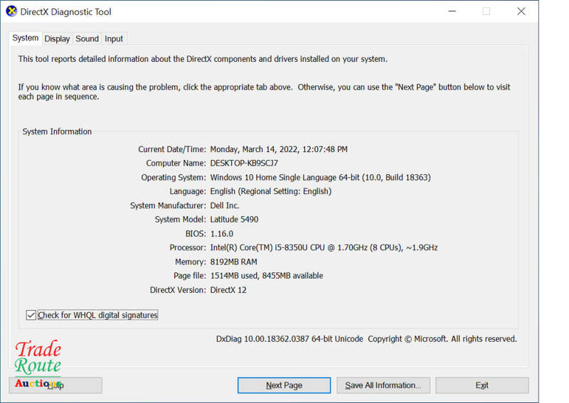 Dell Latitude 5490 Full HD 14" LAPTOP | Intel Core i5 8350U 8th Gen 1.9GHz | 8GB RAM | 256GB HDD