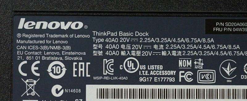 Lenovo ThinkPad Basic Dock Type 40A0 USB 3.0 VGA Docking Station 40A00090SA with 90W AC Adapter