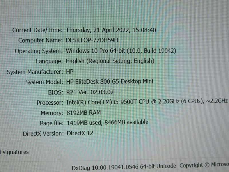 HP EliteDesk 800 G5 SFF Desktop Computer | Core i5 9500 8th Gen 3.0Ghz | 8GB RAM | 500GB HDD