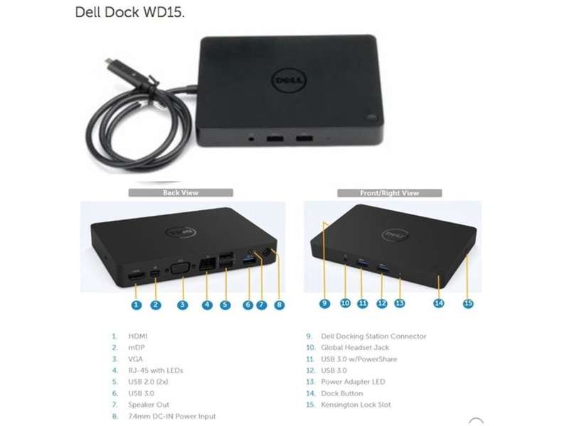 Dell WD15 BUSINESS DOCK 4K USB-C, K17A Docking Station [ NO POWER ADAPTER ]