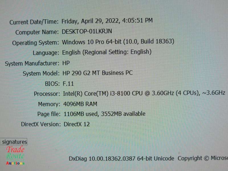 HP 290 G2 MT Desktop Computer | CORE i3 8100 8th Gen 3.6GHz | 4GB RAM | 500GB HDD