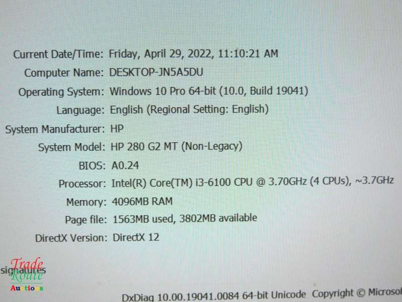HP 280 G2 Microtower Desktop Computer | CORE i3 6100 6th Gen 3.7GHz | 4GB RAM | 500GB HDD