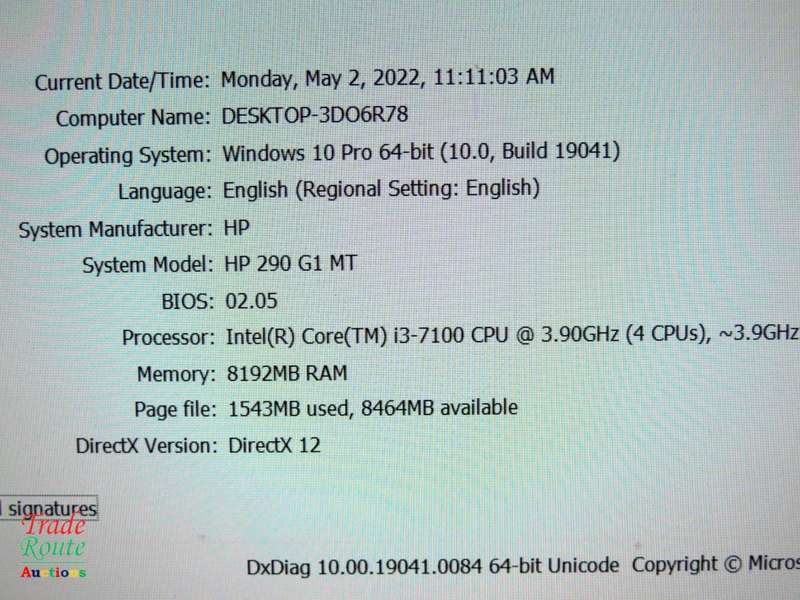 HP 290 G1 MT Desktop Computer | Core i3 7100 3.9Ghz | 8GB RAM | 500GB HDD
