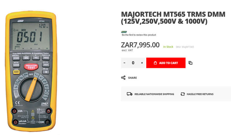 MajorTech MT565 TRMS DMM (125V, 250V, 500V & 1000V)  Insulation Multimeter