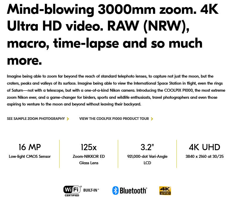 Nikon COOLPIX P1000 Digital Camera 4K Zoom Master - 3000mm optical zoom-the most powerful zoom lens