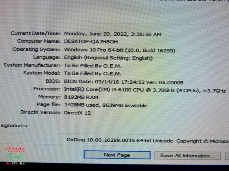 Desktop PC Computer | CORE i3 6100 6th Gen 3.7GHz | 8GB RAM | 2TB HDD