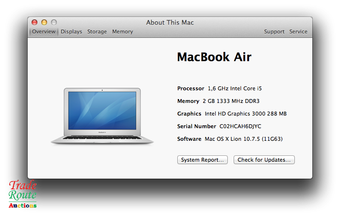 MacBook Air 11.6-inch | Core i5 1.6GHz | 2GB RAM | 64GB SSD FLASH  - Macbook Air MID2011