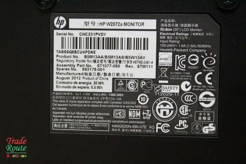 HP W2072a 20" Widescreen LED-Backlit LCD Monitor VGA + DVI-D (HDCP) 1600 x 900 Max Resolution