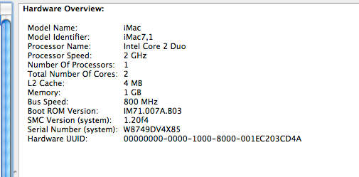 iMac 20-Inch "Core 2 Duo" 2.0Ghz - All in One COMPUTER Desktop - 1GB RAM - 250GB HDD