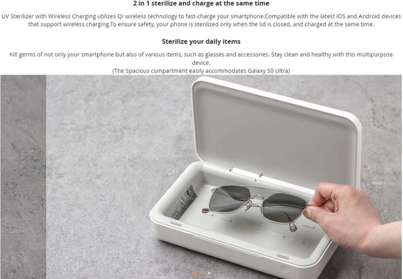 UV Sterilizer with Wireless Charging - White - designed for Samsung