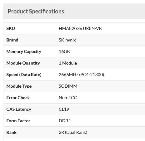 SK HYNIX 16GB DDR4 RAM 2666MHZ LAPTOP RAM Memory Module