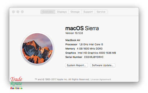 MacBook Air 13.3-inch | Core i5 1.8GHz | 4GB RAM | 128GB SSD DRIVE