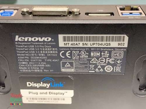 Lenovo 40A7 DK1522 ThinkPad USB 3.0 Pro Dock USED for T550, T540s, T450, T440p, T440s, T440, etc