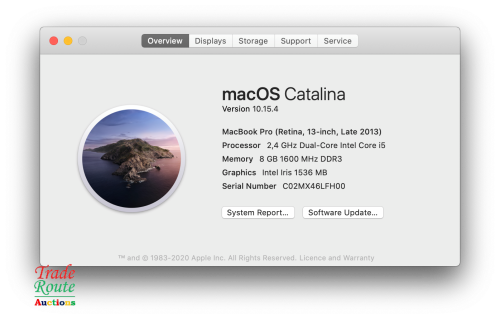 Apple MacBook Pro 13.3-inch  | Core i5 2.4GHz | 8GB RAM | 256GB SSD  ** RETINA DISPLAY * LATE 2013