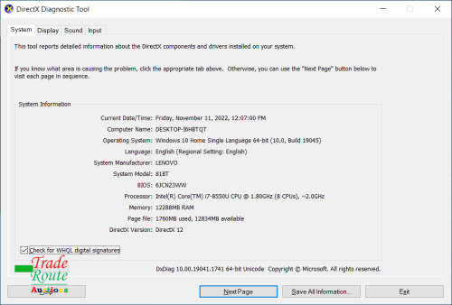 LENOVO IDEAPAD 320 81BT 15.6` LAPTOP CORE i7 8550U 8th Gen @ 1.8GHZ  | 12GB RAM | 1TB HDD