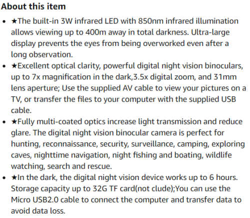 NV400B 7X31 Infared Digital Hunting Night Vision Binoculars 2.0 LCD Military Day and Night Goggles