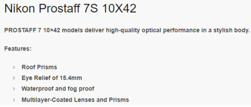 Nikon Prostaff 7S 10X42 Binocular [ with Pouch ]