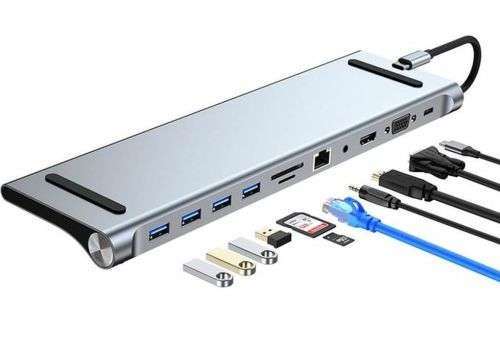 11-in-1 HDMI Hub Adapter - USB Docking Station USB-C HUB Docking Type-C