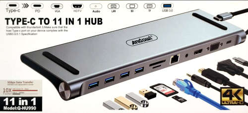 11-in-1 HDMI Hub Adapter - USB Docking Station USB-C HUB Docking Type-C