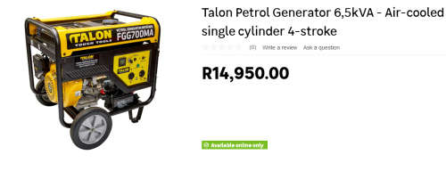 Talon Petrol Generator 6,5kVA 6500W - FGG700MA 13hp petrol engine 4-stroke R14K [COLLECTIONS ONLY]