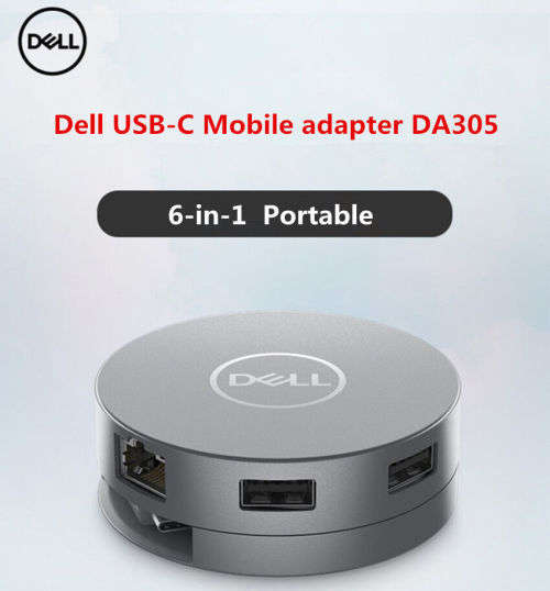New Dell 6-in-1 USB-C Multiport Adapter 4K Display Port Gigabit Ethernet - DA305