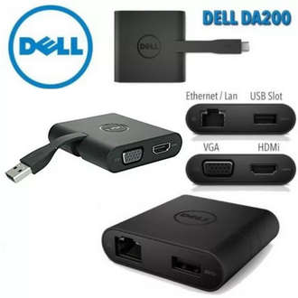 Dell DA200 Adapter USB Type-C to HDMI/VGA/Ethernet/USB 3.0 - Compatible with several DELL Laptops