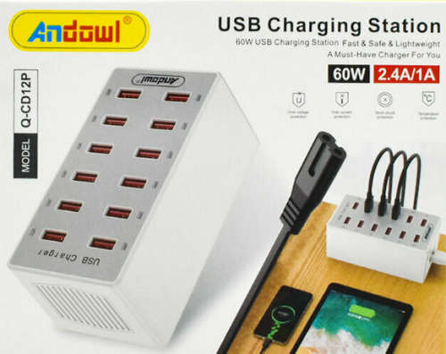 12 Port USB Charging Station Multi USB Charger Adapter Fast & Light Weight 60W 2.4A / 1A