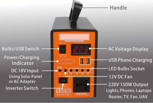 Solar Generator 150W Power Station Portable System LifePO4 Battery 220V Plug + 2X 18V 28W SolarPanel