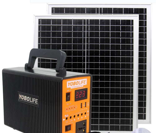 Solar Generator 150W Power Station Portable System LifePO4 Battery 220V Plug + 2X 18V 28W SolarPanel