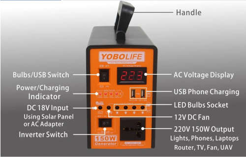Solar Generator 150W Power Station Portable System LifePO4 Battery 220V Plug + 2X 18V 28W SolarPanel