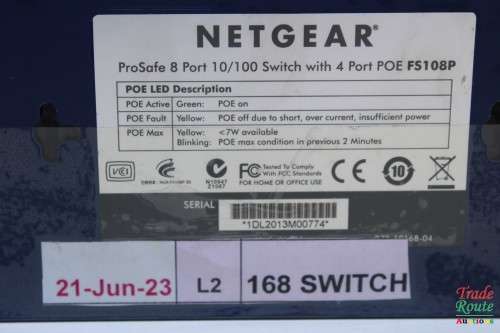 NETGEAR FS108P ProSafe 8 port 10/100 switch with 4 ports PoE for Spares / Repair