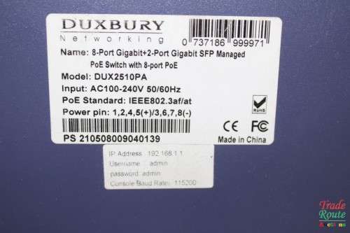 DUXBURY Networking 8+2SFP Gigabit MANAGED POE+ SWITCH  - Salvage Stock - For Spares or Repair