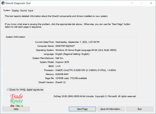 Dell Inspiron 3670 Desktop Computer Intel Core i3-8100 Processor 3.60GHz 8GB DDR4 RAM 1TB Hard Drive