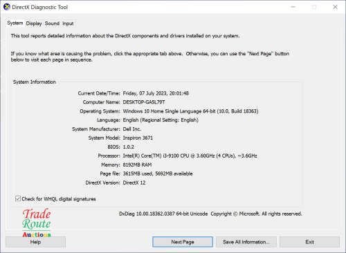 Dell Inspiron 3671 Desktop Computer Intel Core i3-9100 Processor 3.60GHz 8GB DDR4 RAM 1TB Hard Drive
