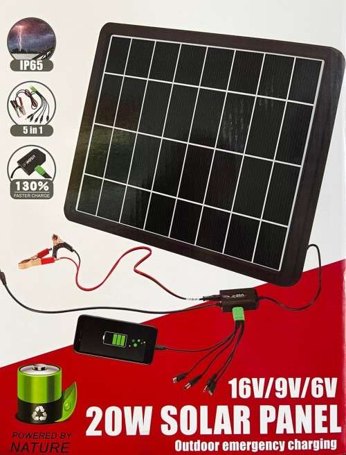 20w Solar Panel 16v/9v/6v - Outdoor Solar Panel Emergency Charging Unit