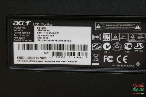 Acer S240HL 24 INCH LED Monitor 1920 x 1080 pixels Full HD - DVI & VGA PORTS