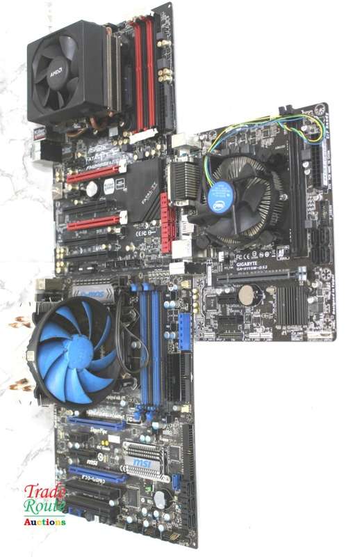 3 X Computer Motherboards Assorted + 2 X Processors ( i5 & AMD ) [salvage stock]