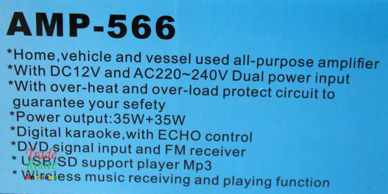 AFR Digital Audio Amplifier AMP-566 FM RADIO - USB - SD CARD - 12V DC / 220V AC