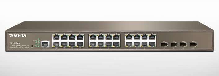TENDA TEG3224P 24-Port 10/100/1000Mbps Gigabit with 4 Shared SFP PoE Managed Switch