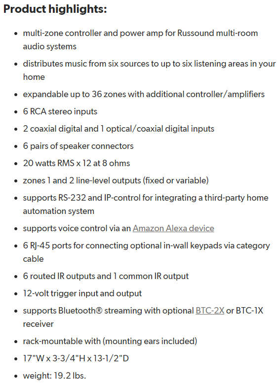 Russound MCA-66 6 Channel Controller Multi Zone Amplifier Multi-zone controller