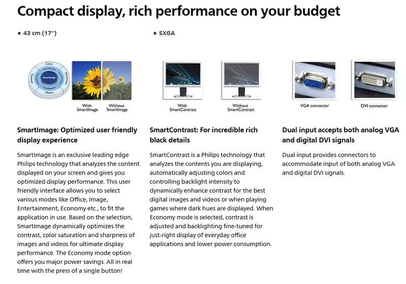 Philips 17-inch 170S 1280 x 1024 LCD Monitor Black - 170S8FB  Computer Monitor [DVI & VGA PORTS]