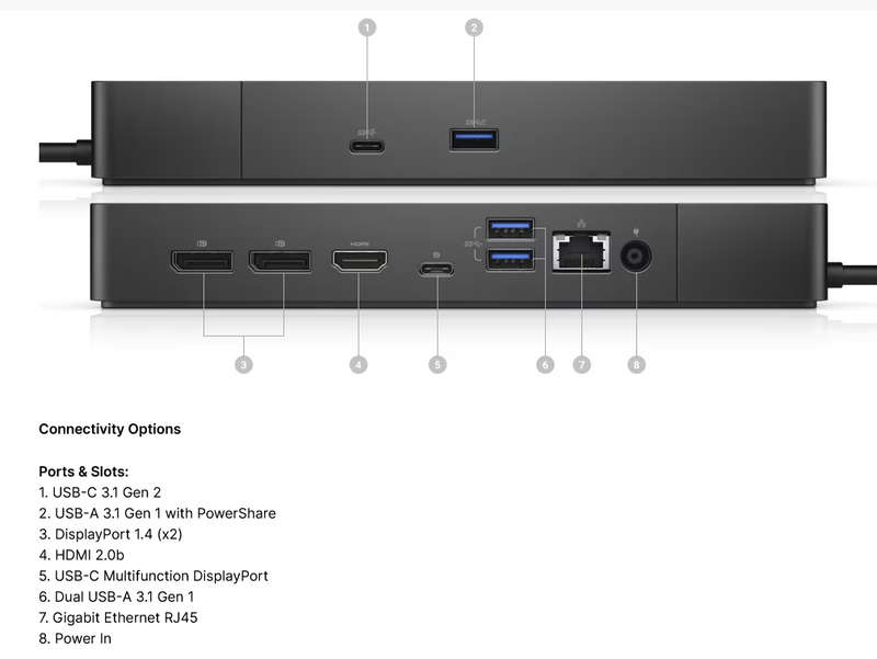 Dell WD19s Docking Station USB-C Type-C Dock K20A - Includes 130W Dell Power Adapter