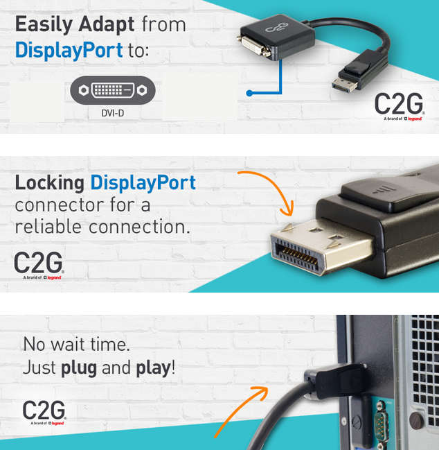 10 Pcs x DisplayPort to DVI-D Active Cable Adapter Converter  DisplayPort (M) to DVI-D (F)