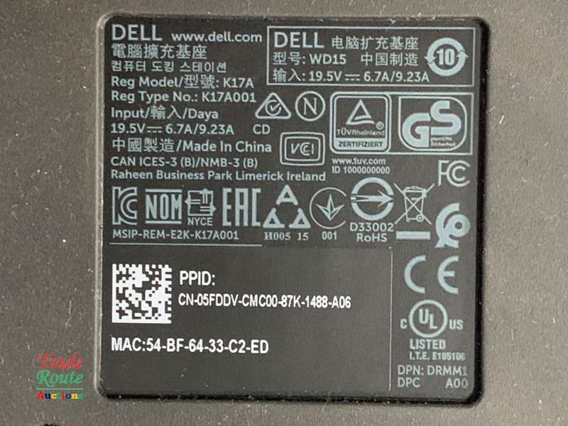 Dell business dock WD15 USB-C Docking Station K17A USB-C K17A001  - [Power Adapter Not Included]