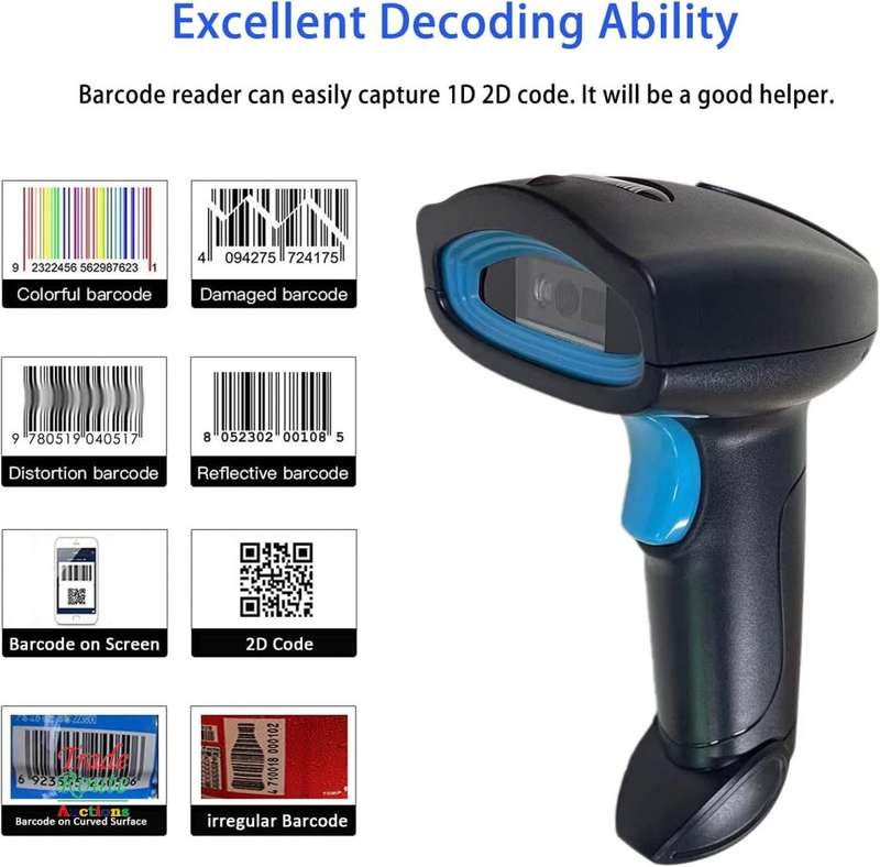 Barcode Scanner 1D/2D Wireless Handheld Automatic 2D QR Code Wireless