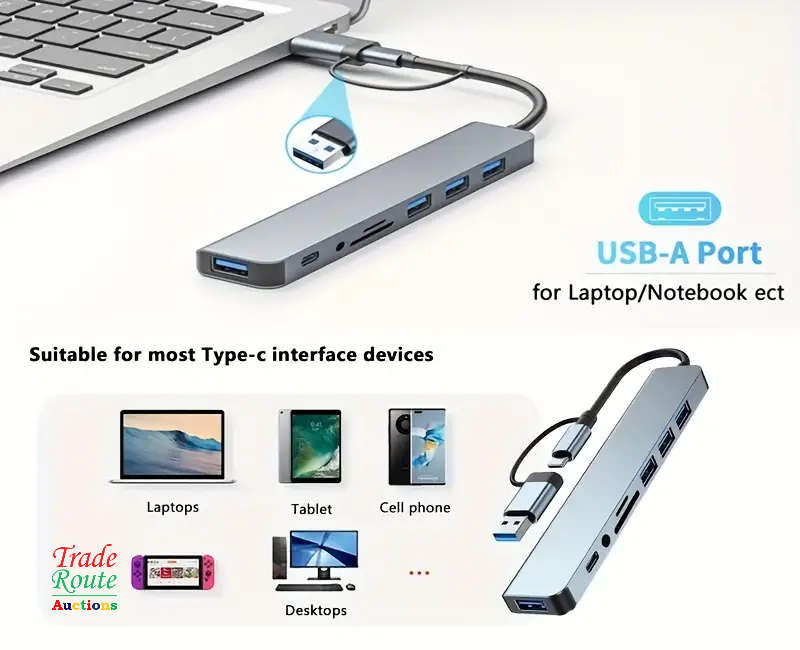 8 in 1 USB-C Adapter Hub Docking Station 8 Port HUB Card Reader Multi-functional