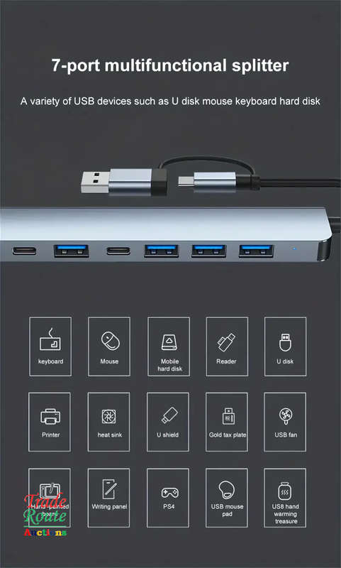 7 in 1 USB-C Adapter Hub Docking Station 7 Port USB HUB Type C Docking Station