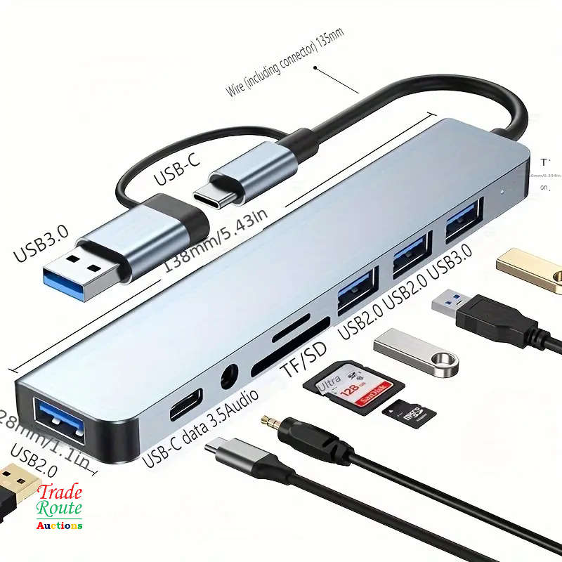 8 in 1 USB-C Adapter Hub Docking Station 8 Port HUB Card Reader Multi-functional