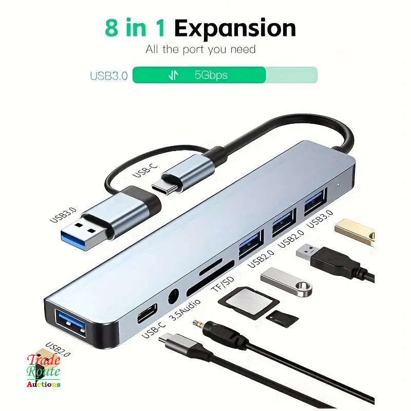 8 in 1 USB-C Adapter Hub Docking Station 8 Port HUB Card Reader Multi-functional