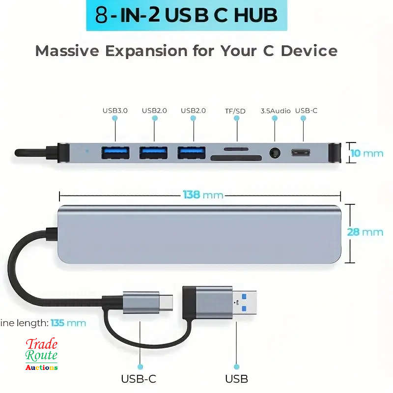 8 in 1 USB-C Adapter Hub Docking Station 8 Port HUB Card Reader Multi-functional